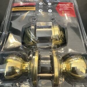 Kwikset Tylo Polished Brass Entry Door‎ Knob and Dbl Cyl Deadbolt 96950-163
